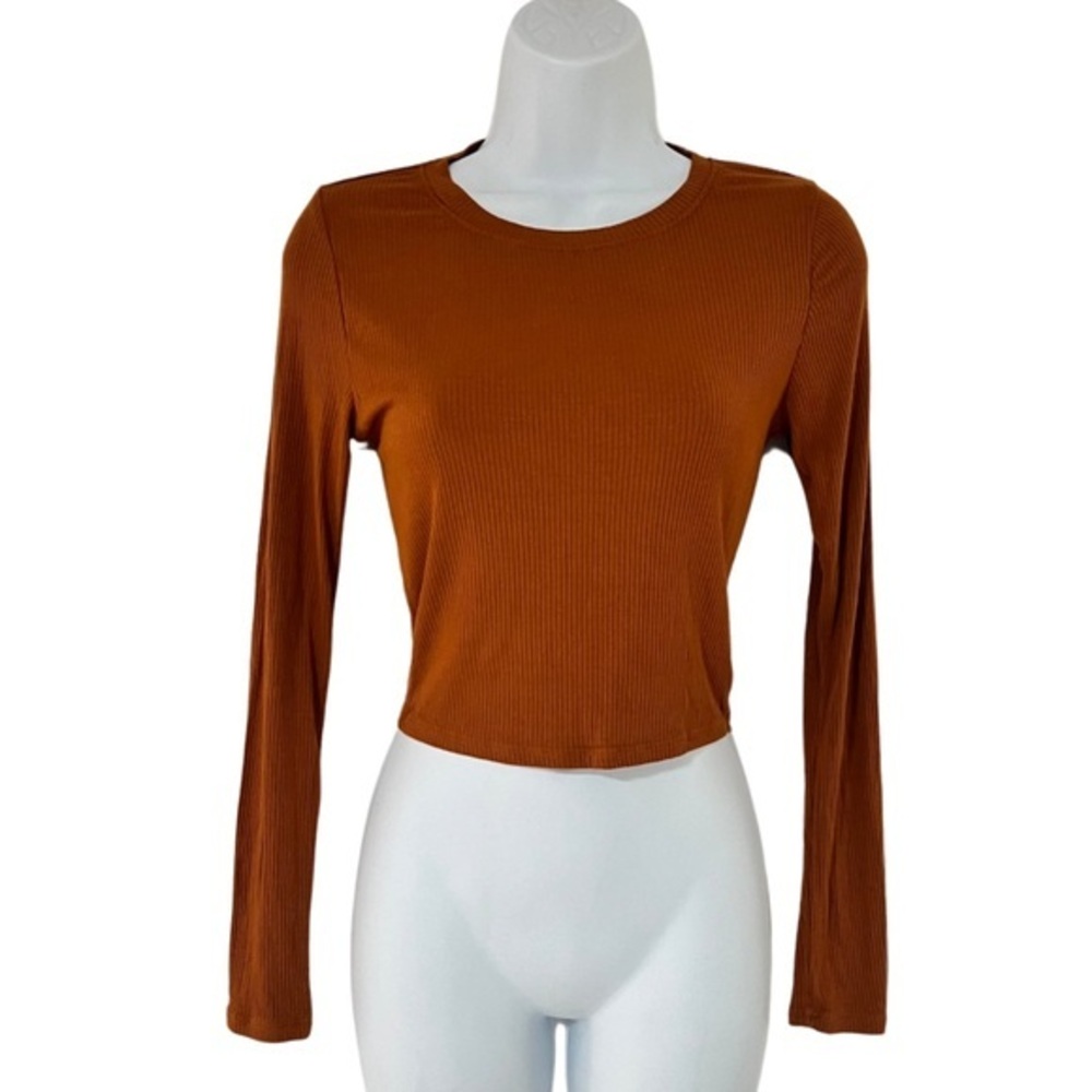 Active Basic Cropped Long Sleeve Tee – Brown – Size M